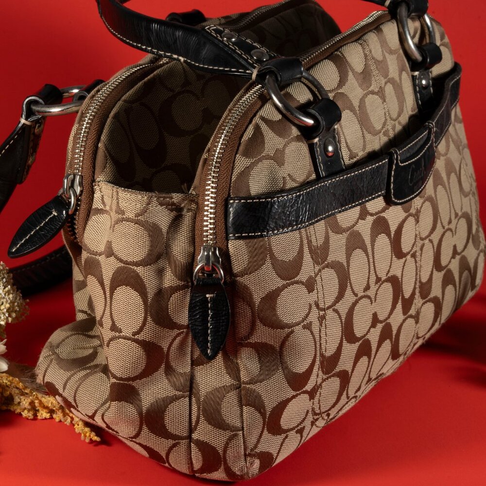 Coach Penelope B1070-F146 Light Brown Signature Jacquard 3 Sections Shoulder Bag - Picture 8 of 11